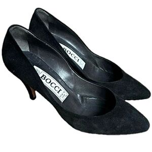 Vintage 80's Bocci Black Suede Shoes Pumps Made In Italy - Size 37.5 EU